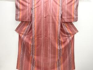 縞に抽象模様織出し手織り紬着物